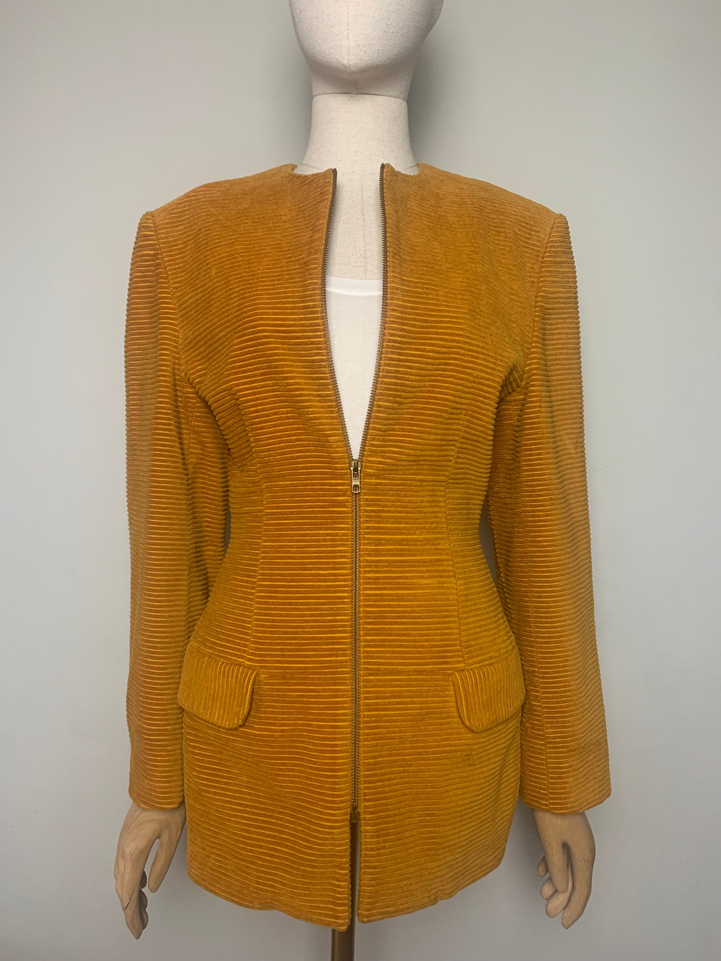 Veste Vintage Angelo Tarlazzi en Velours Côtelé - Jaune Moutarde - T. 38