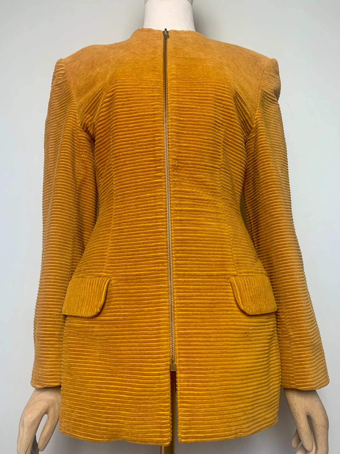 Veste Vintage Angelo Tarlazzi en Velours Côtelé - Jaune Moutarde - T. 38