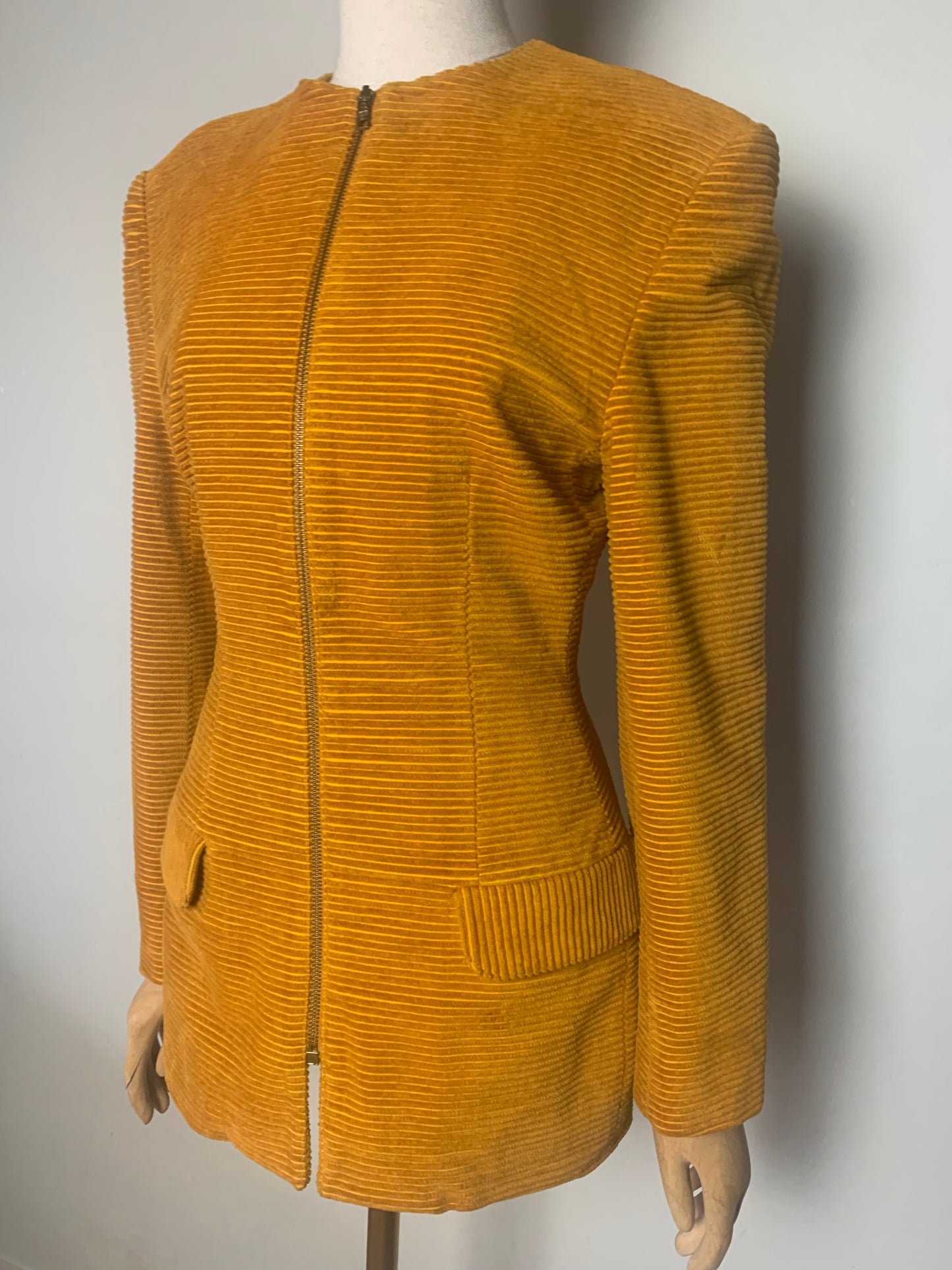 Veste Vintage Angelo Tarlazzi en Velours Côtelé - Jaune Moutarde - T. 38