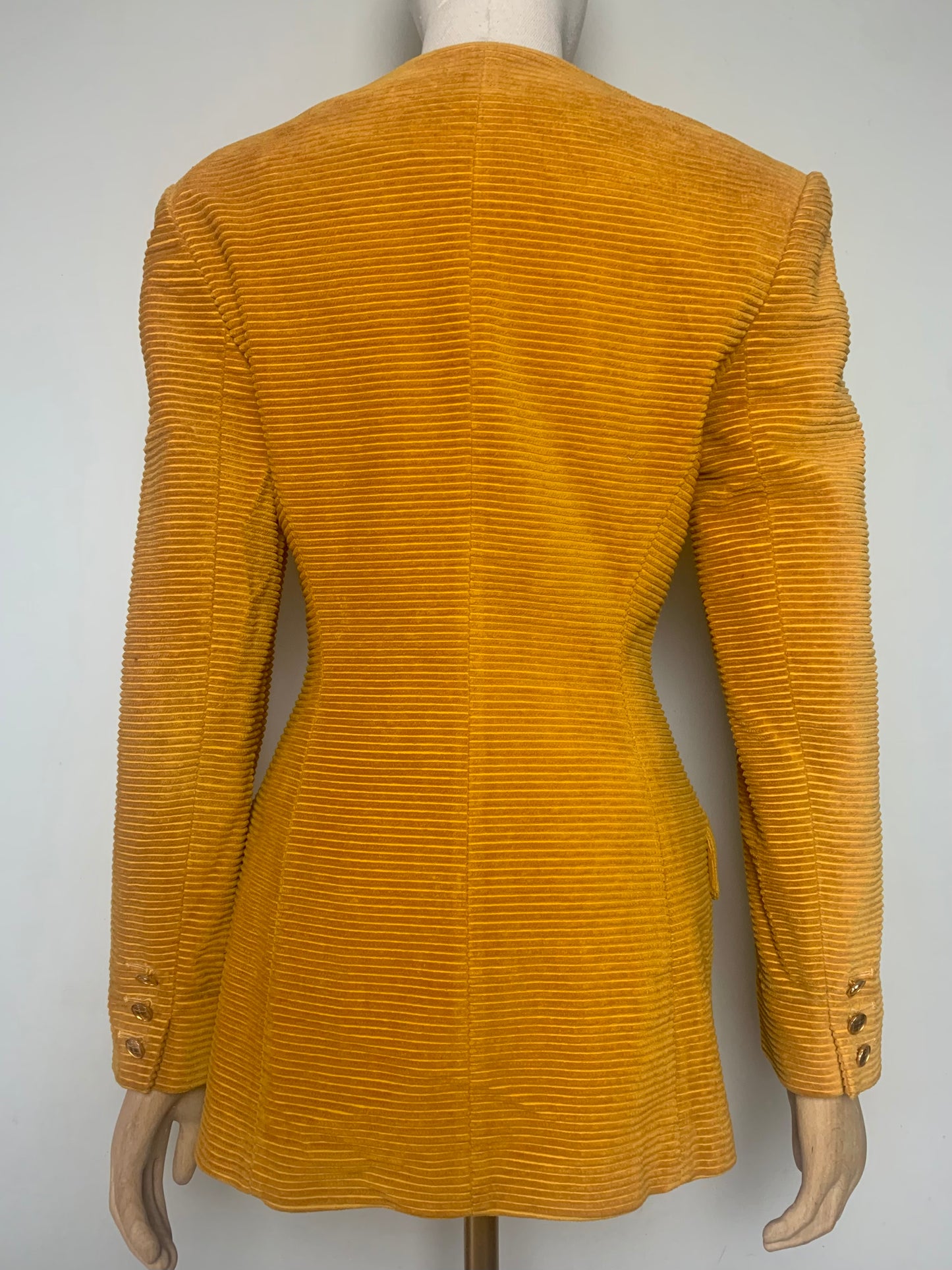 Veste Vintage Angelo Tarlazzi en Velours Côtelé - Jaune Moutarde - T. 38