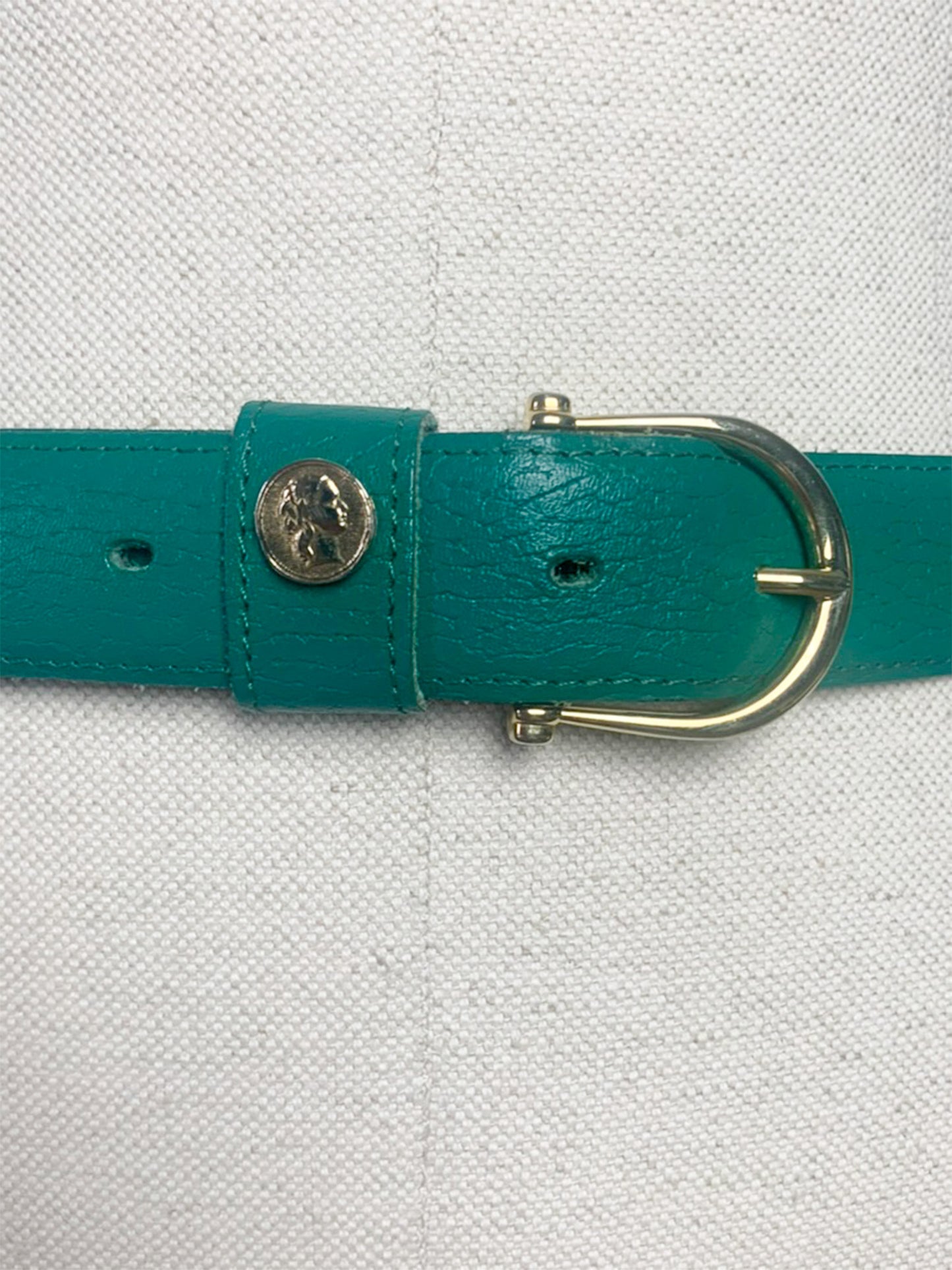 Ceinture Vintage Cuir Véritable Vert Émeraude - Boucle Dorée - Made in France - Années 80/90 - T. 80 (38/40 FR)