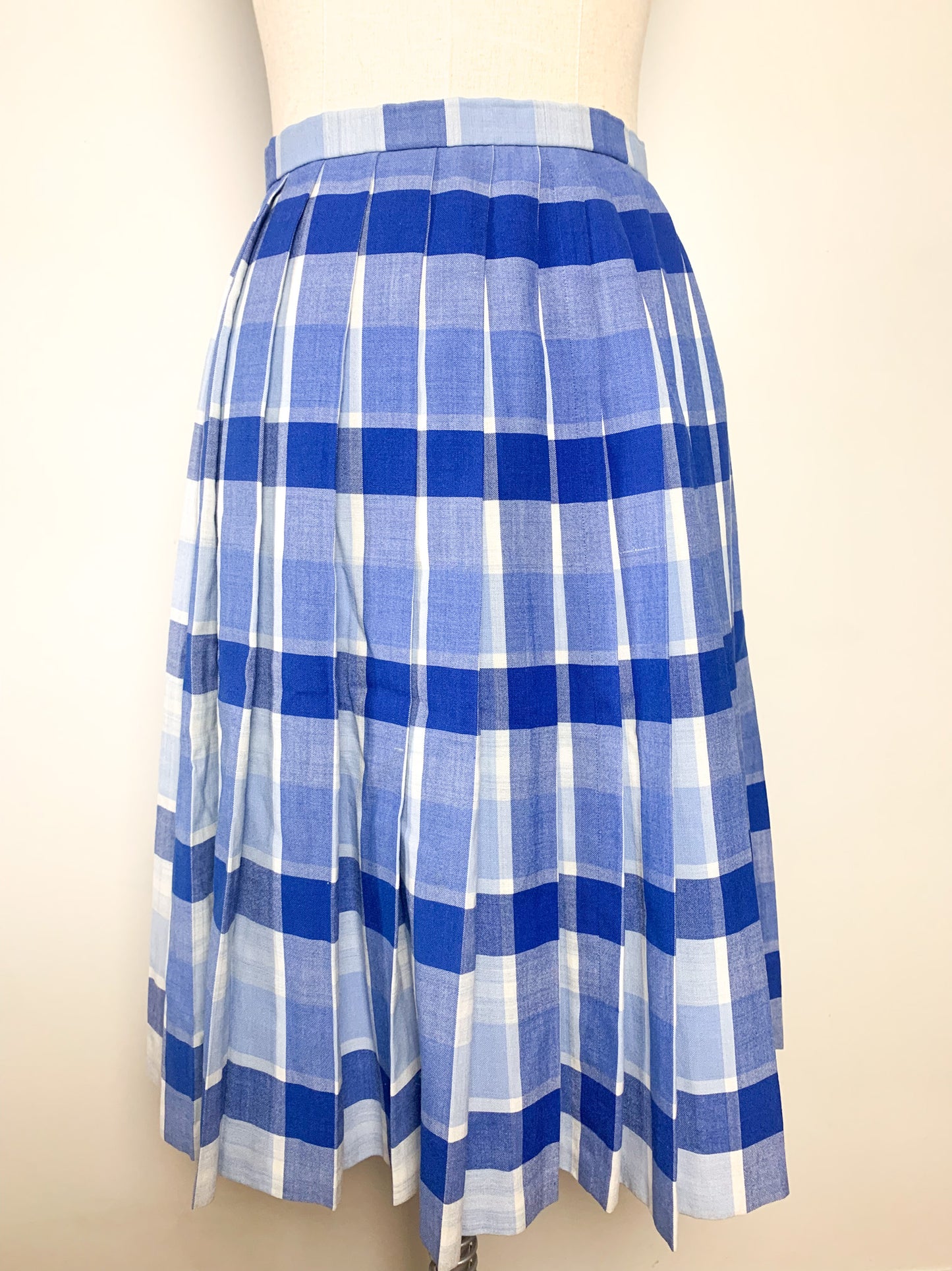 Jupe Plissée Vintage Légère à Carreaux Bleus & Blancs - Longueur Genoux - Années 70/80 - T. 34 FR (XS)