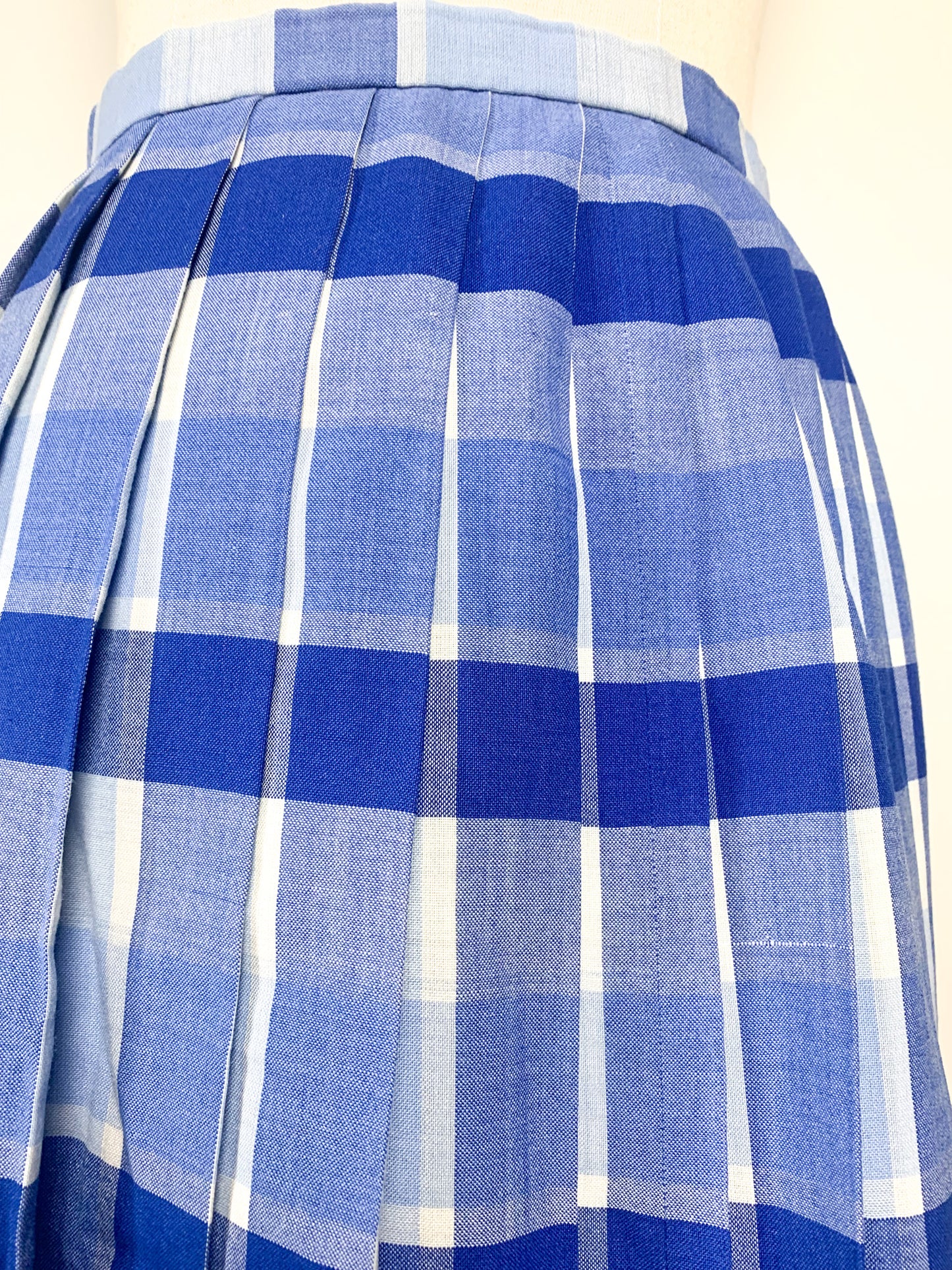 Jupe Plissée Vintage Légère à Carreaux Bleus & Blancs - Longueur Genoux - Années 70/80 - T. 34 FR (XS)