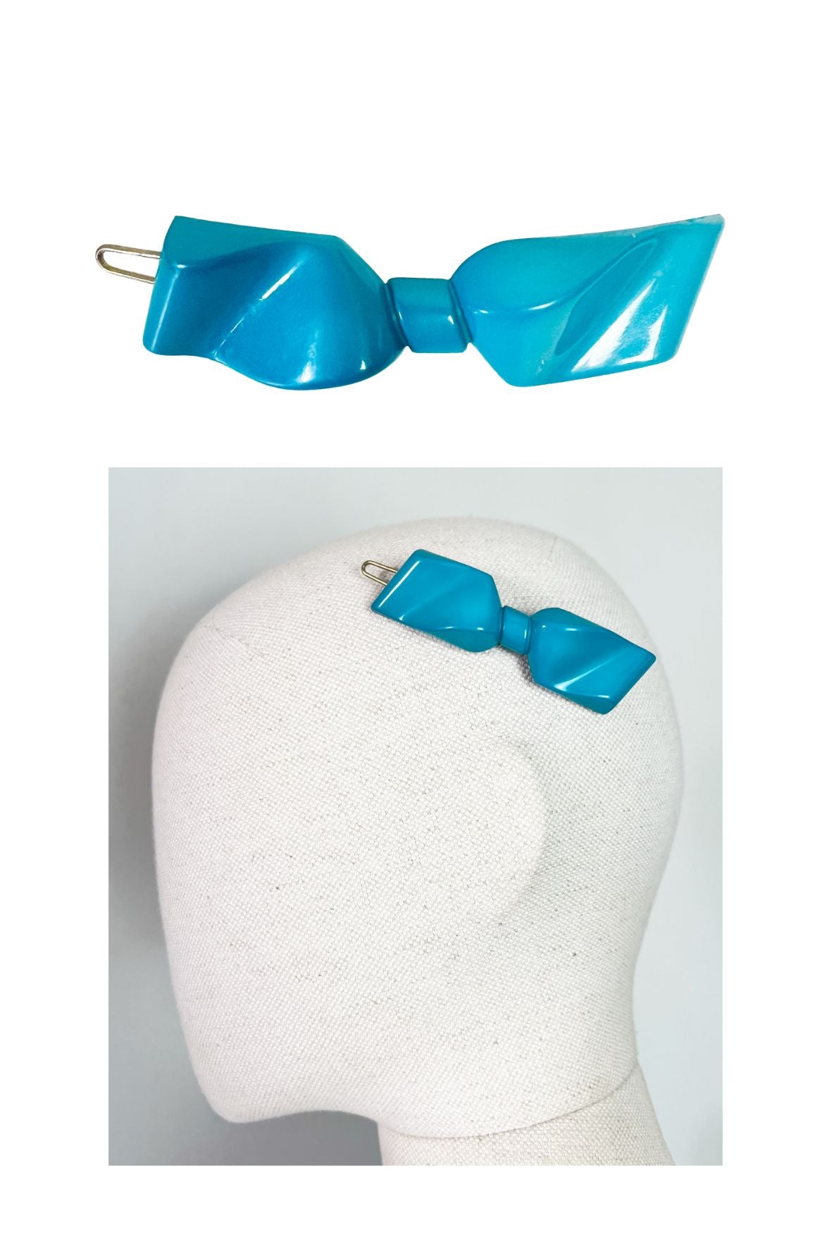 Barrette Vintage Années 80 Noeud Bleu Turquoise Pop