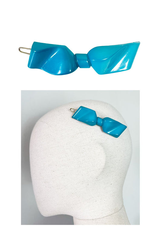 Barrette Vintage Années 80 Noeud Bleu Turquoise Pop