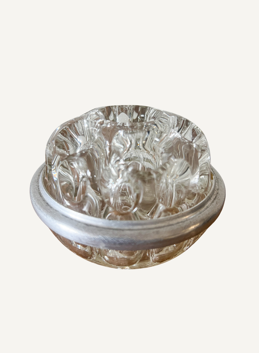 Ancien Pique-Fleurs Vintage en Verre Moulé & Anneau Métal - Déco Florale