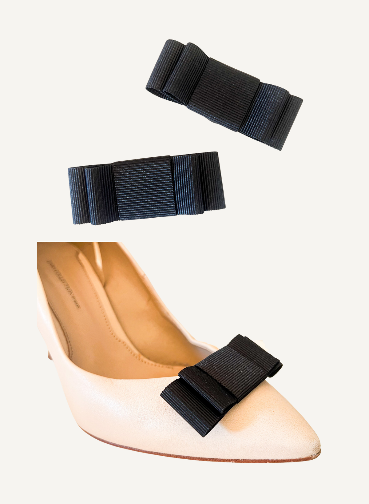 Clips à chaussures vintage nœuds en gros-grain noir État neuf en boîte Deadstock 1970s/80s