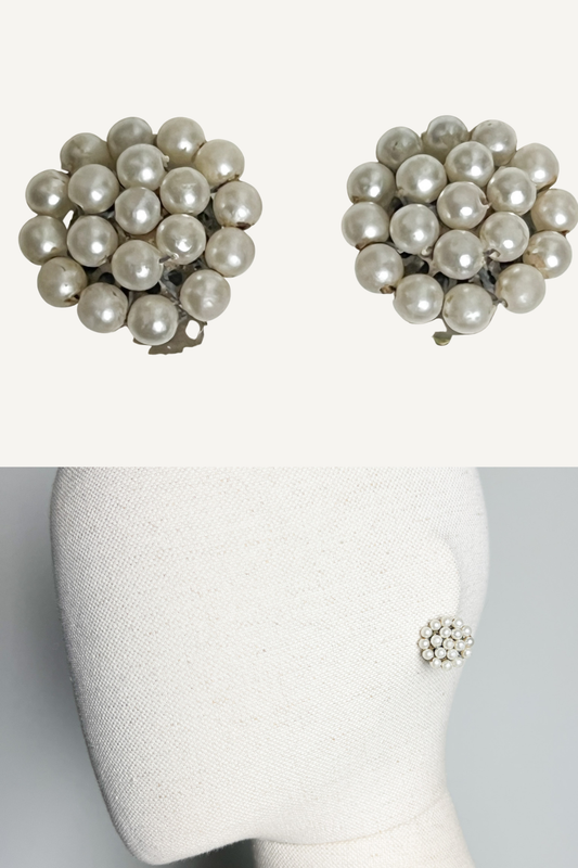 Boucles d'Oreilles Clip Vintage Années 80 90 Dorées & Perles Fantaisie - Rétro Chic