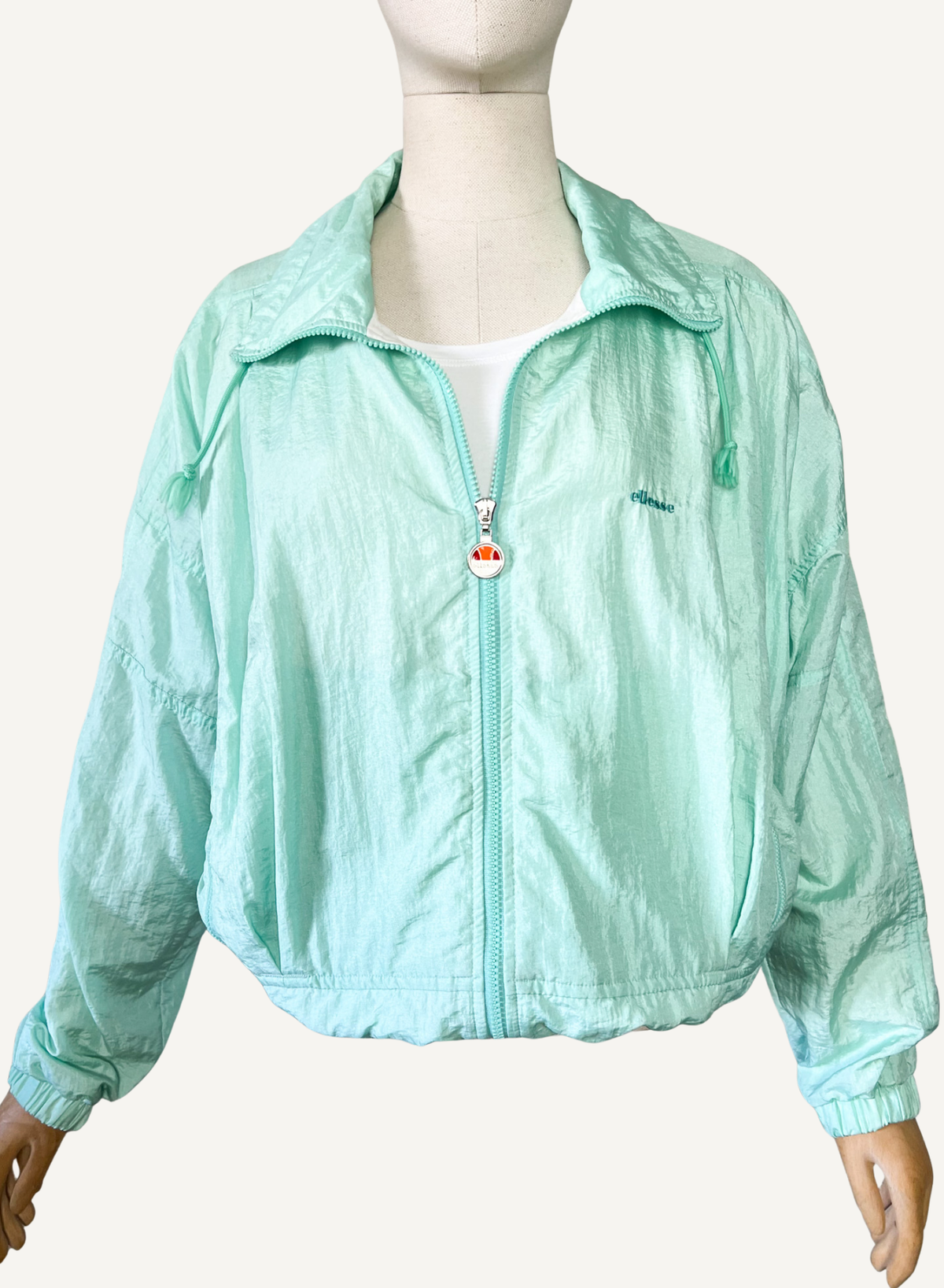 Blouson coupe-vent vintage années 80 90 vert menthe pastel Ellesse _T36 à 40