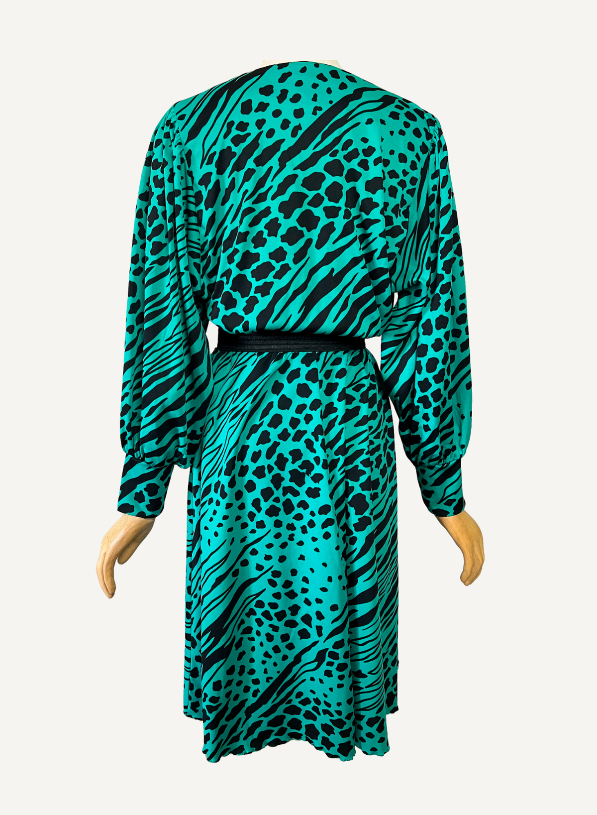 Robe Midi Vintage Verte & Noire - Imprimé Animalier - Made in France - T 40/42