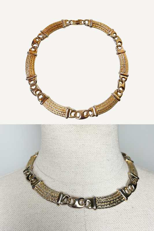 Collier Ras-de-Cou Vintage Années 80 90 Maille Dorée Multiple