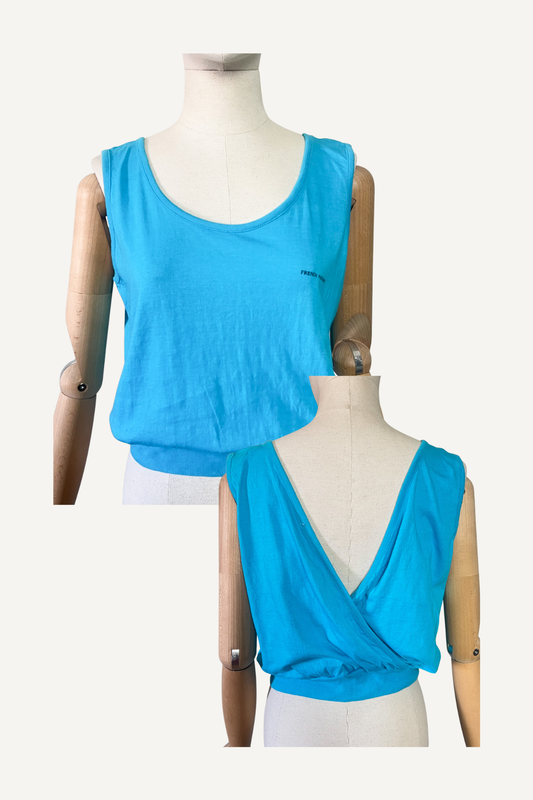 Top Débardeur Crop Vintage Années 90 Turquoise Dos Croisé – French Machine – T38/40