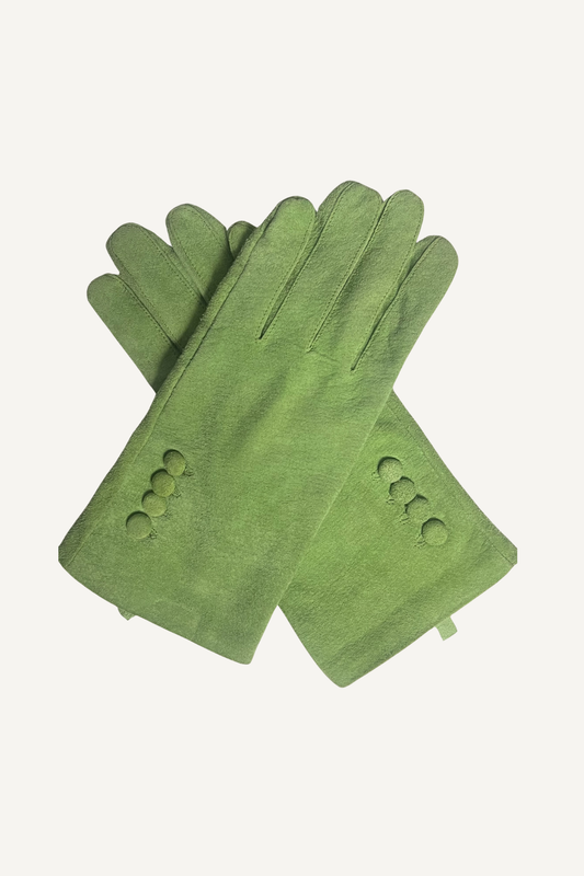 Gants Vintage en Croûte de Cuir Vert Amande - Doublés - T. 7 (S/M)