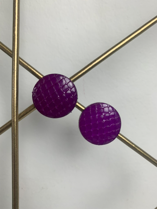 Boucles d'oreilles clips ronde écailles violettes vintage