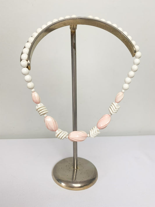 Collier Vintage Années 60 - Perles Roses et Crème - Fantaisie