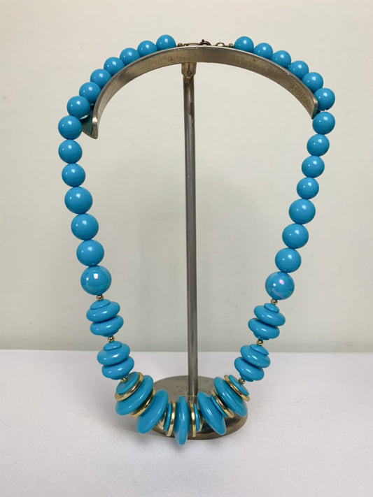 Collier fantaisie perles turquoise et dorées vintage