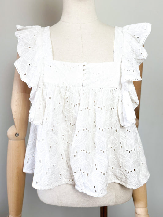 Blouse blanche broderie anglaise à volants – Esprit vintage romantique