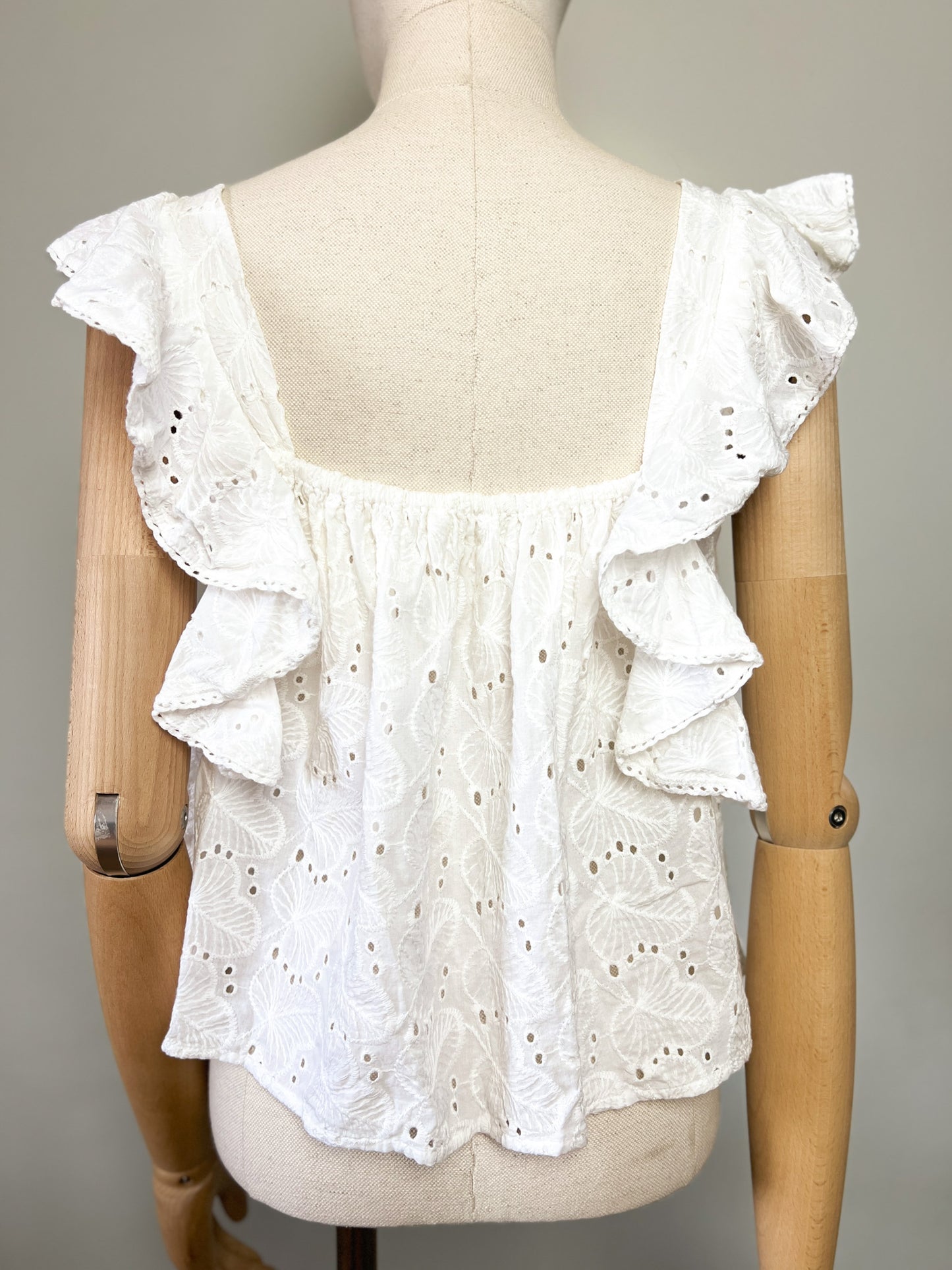 Blouse blanche broderie anglaise à volants – Esprit vintage romantique