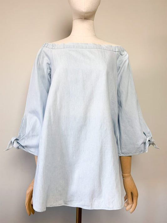 Blouse tunique en coton bleu épaules dénudées Seed