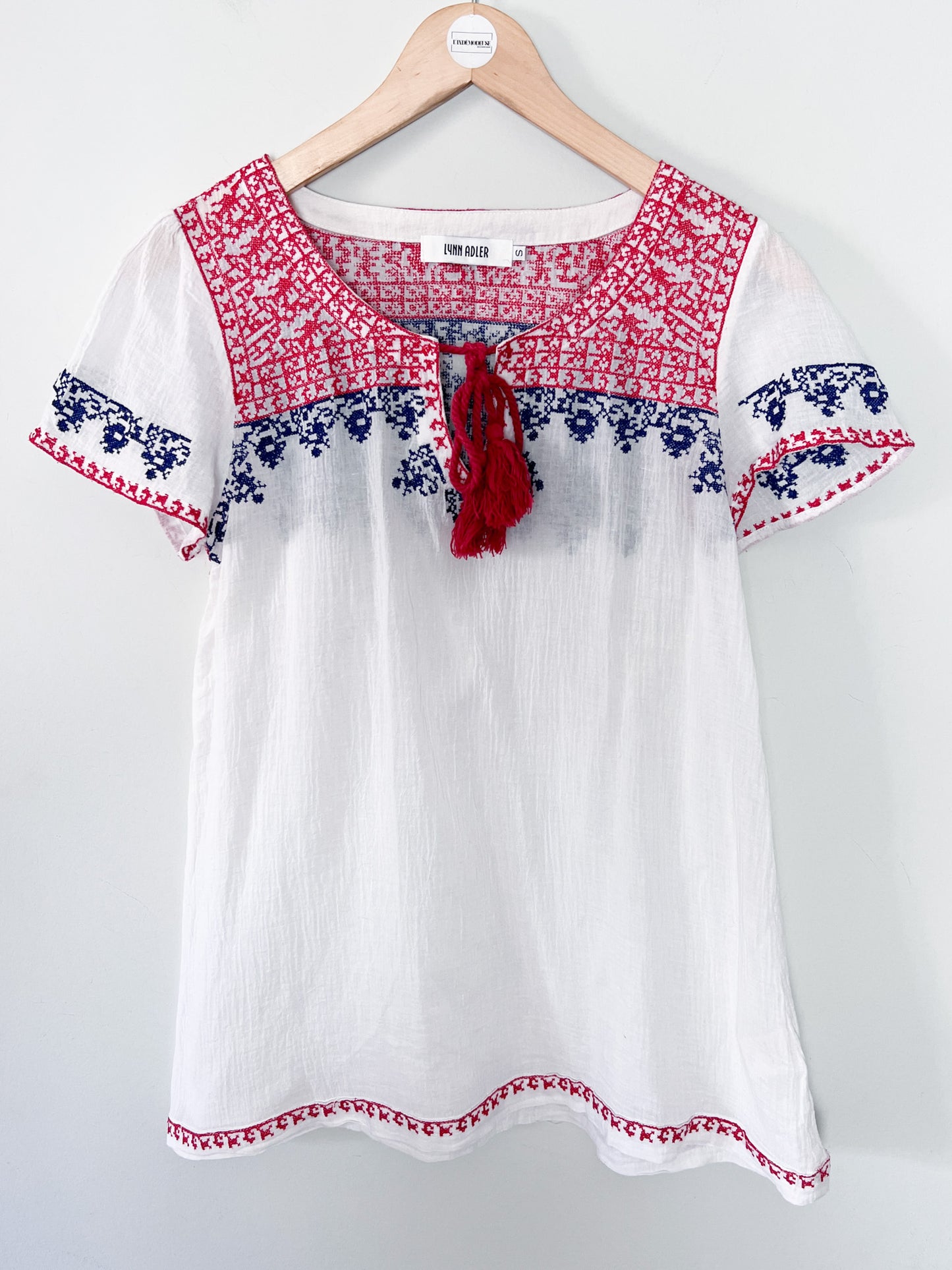 Blouse Folk - 100% Coton - Broderies Bohèmes & Pompons Lynn Adler - T. 36