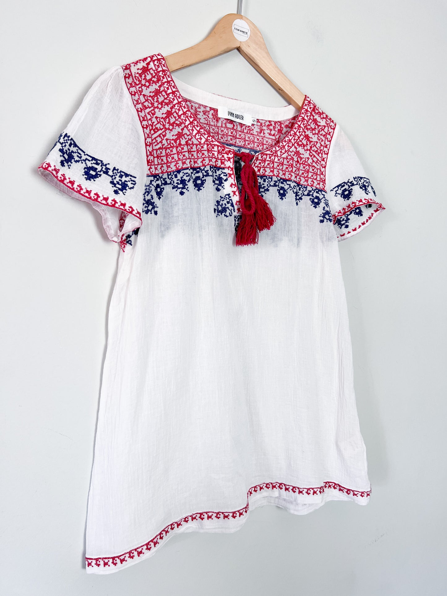 Blouse Folk - 100% Coton - Broderies Bohèmes & Pompons Lynn Adler - T. 36