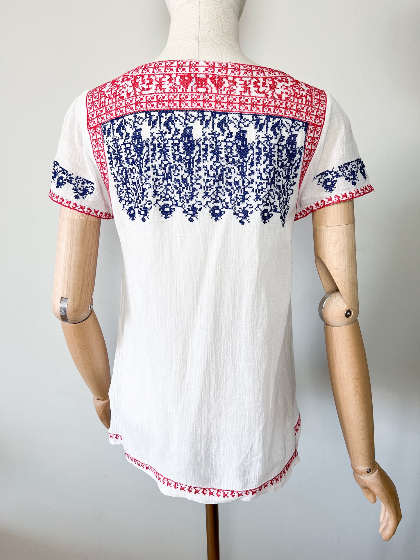 Blouse Folk - 100% Coton - Broderies Bohèmes & Pompons Lynn Adler - T. 36