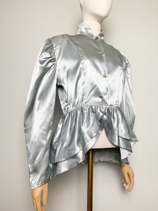 Chemisier top péplum basques gris métallisé vintage