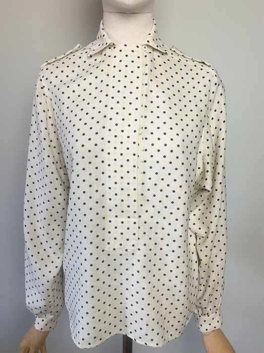Blouse imprimée crème pois noir col multi-position vintage