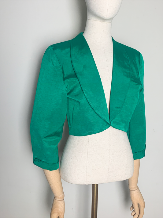 Boléro vert en viscose et coton vintage années 80 Alouette