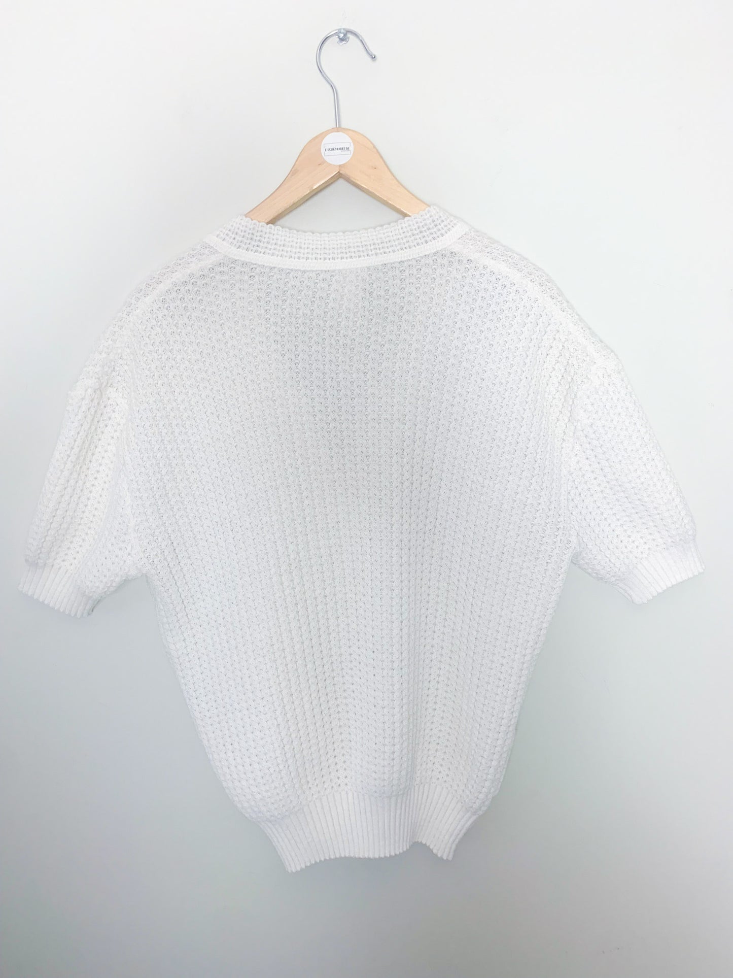 Cardigan Vintage Blanc en Maille Ajourée - Manches Courtes - T. 40