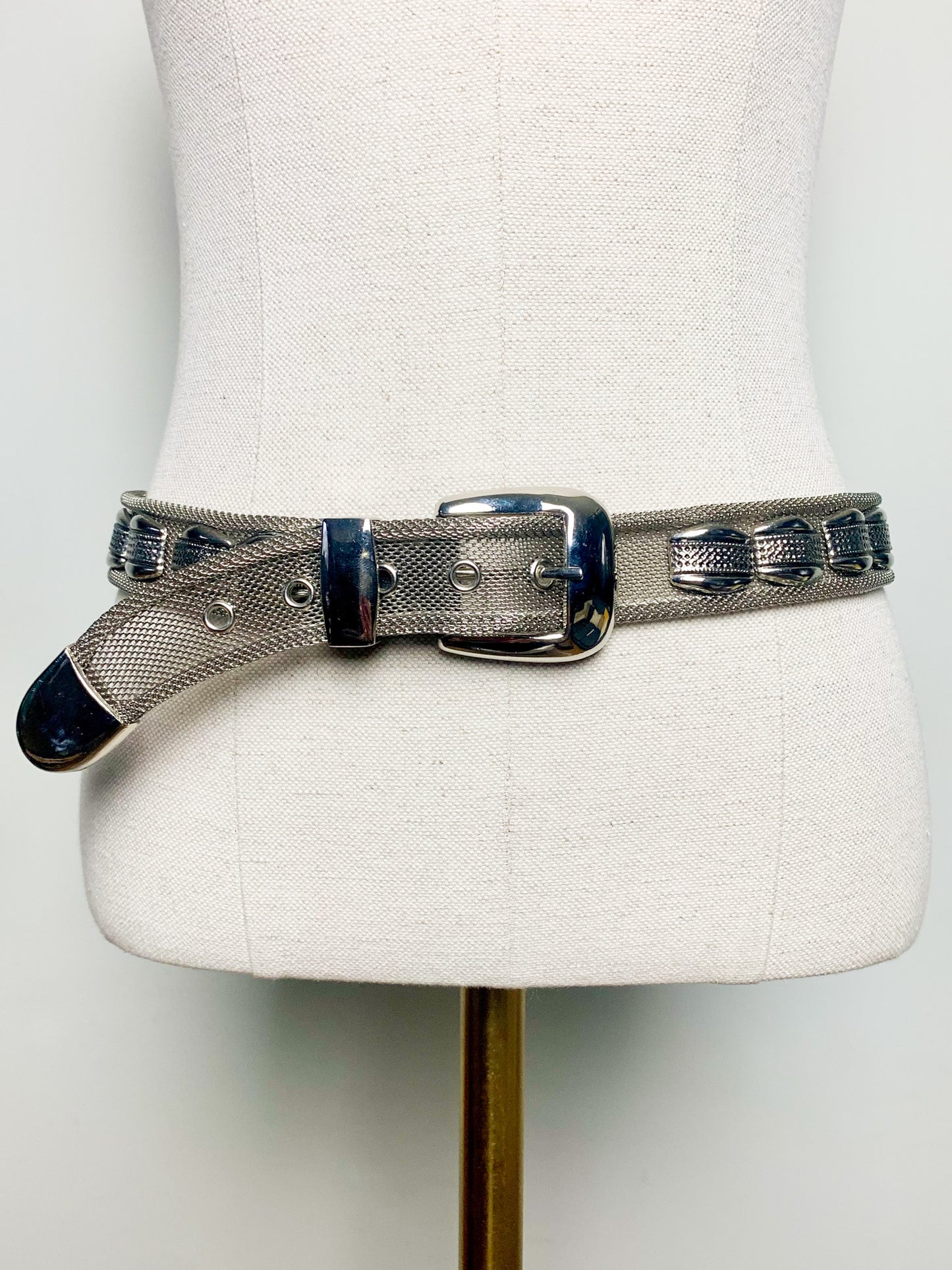 Ceinture Vintage Années 80 90 Métal Argenté Mailles Larges - Style Western/Bohème - Unisexe T 75