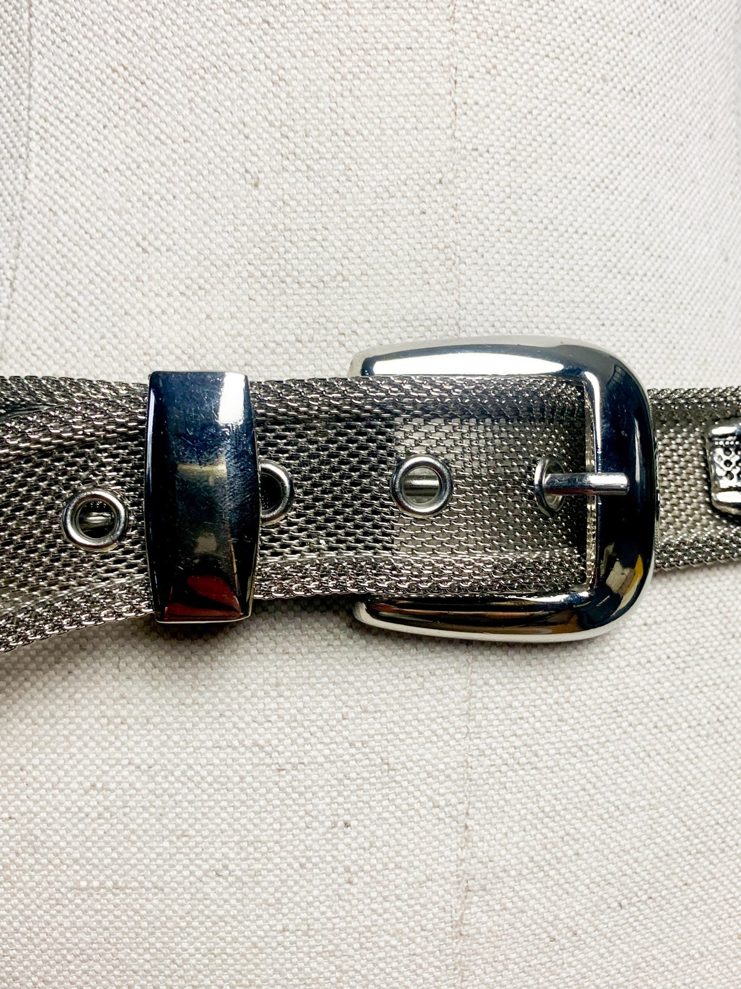 Ceinture Vintage Années 80 90 Métal Argenté Mailles Larges - Style Western/Bohème - Unisexe T 75