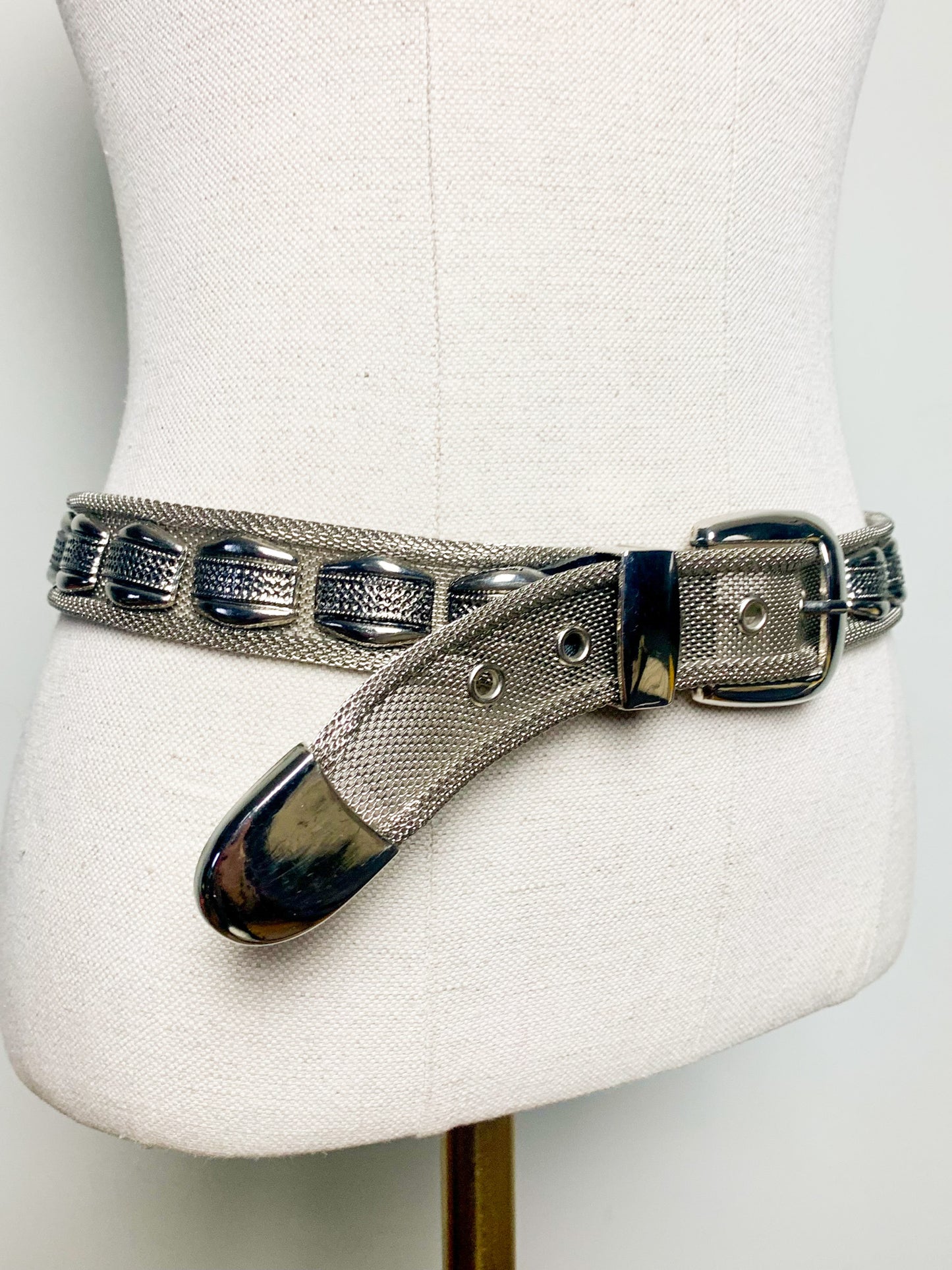 Ceinture Vintage Années 80 90 Métal Argenté Mailles Larges - Style Western/Bohème - Unisexe T 75