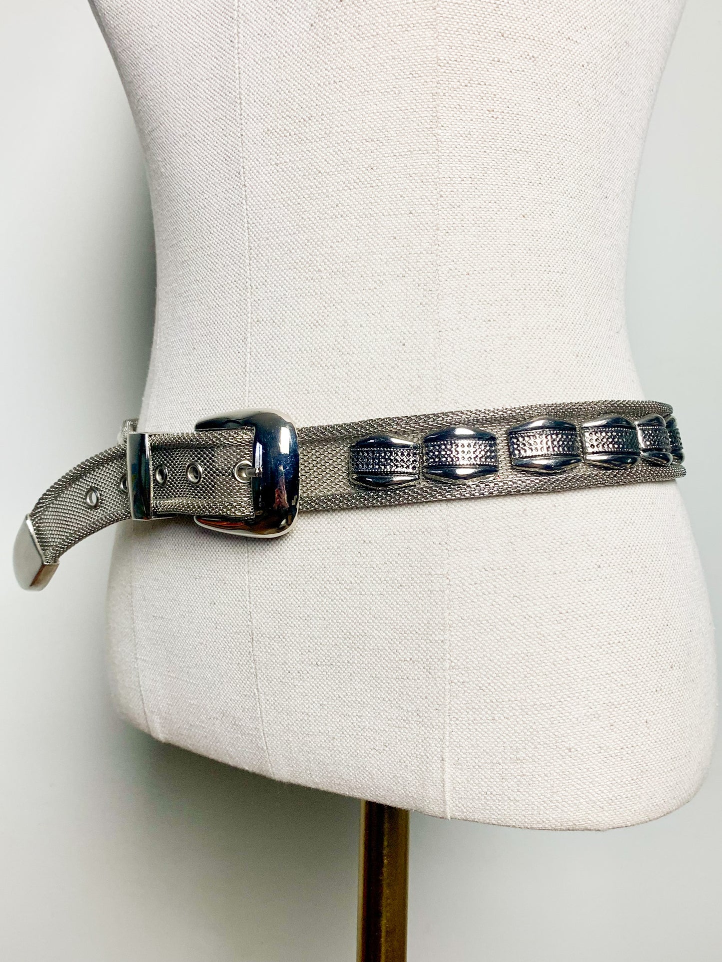 Ceinture Vintage Années 80 90 Métal Argenté Mailles Larges - Style Western/Bohème - Unisexe T 75