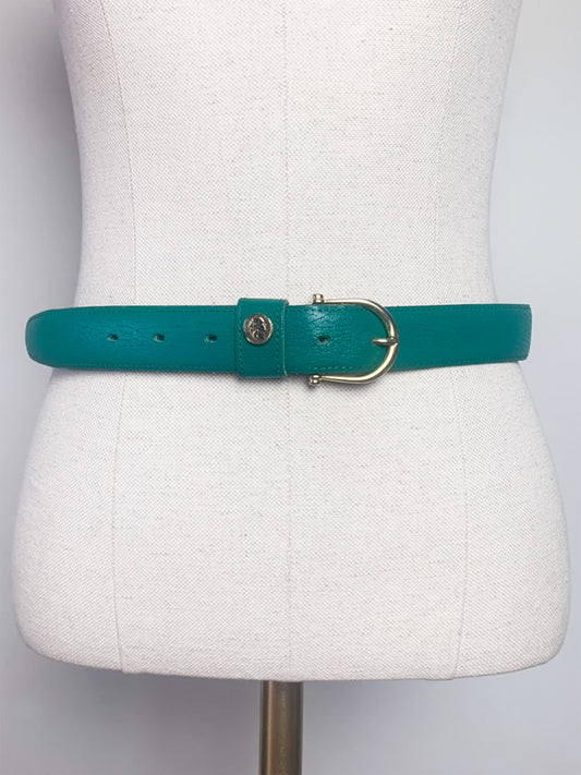Ceinture Vintage Cuir Véritable Vert Émeraude - Boucle Dorée - Made in France - Années 80/90 - T. 80 (38/40 FR)