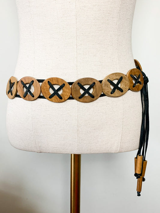 Ceinture Vintage Années 70 en Bois Artisanal – Multi-essences – Taille 75 (Ajustable)