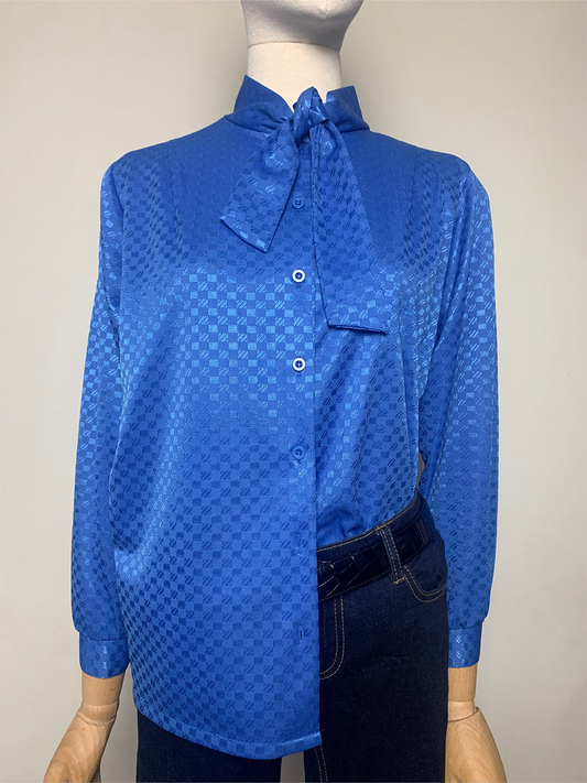 Chemisier bleu col cravate vintage