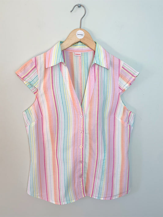 Top manches mancherons col chemise rayé couleurs pastels vintage