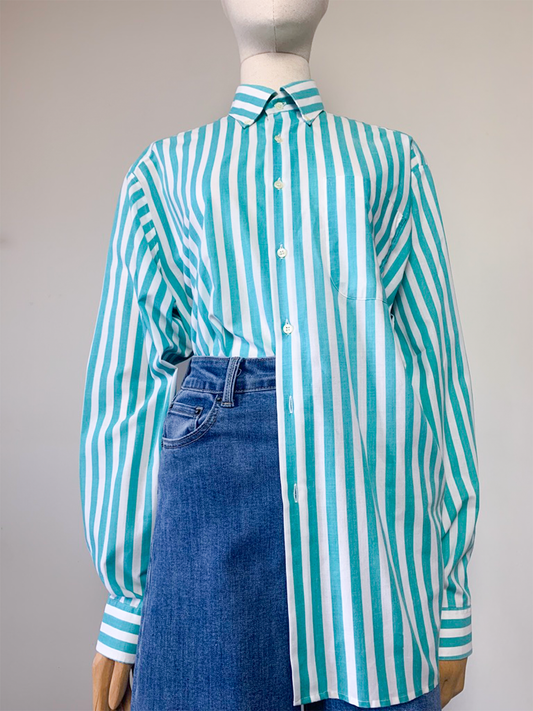 Chemise unisexe rayée blanche et turquoise Jacques Germain
