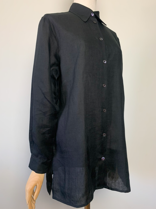 Chemise longue noire en pur lin coton Pennyblack