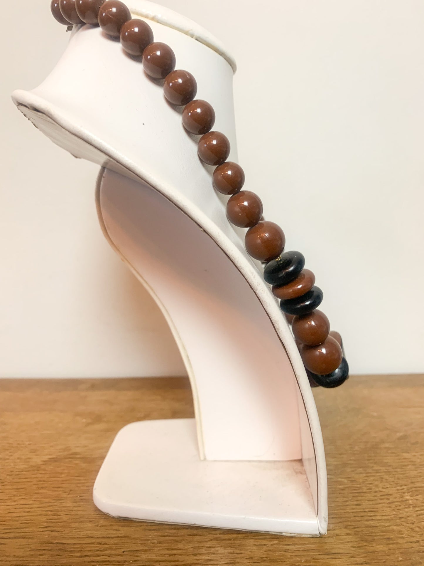 Collier Vintage Années 80 Grosses Perles - Marron & Noir - Style Statement Chic