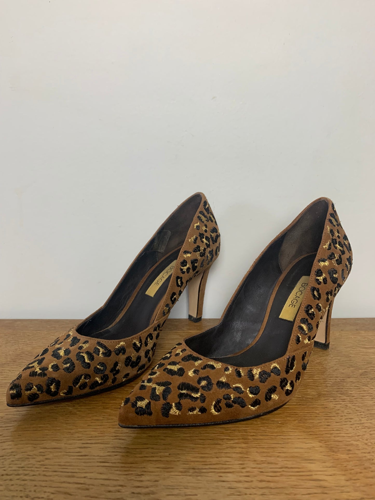 Souliers Chic Bocage T $36$ Cuir/Daim Léopard - Talon Élégant - Très Bon État