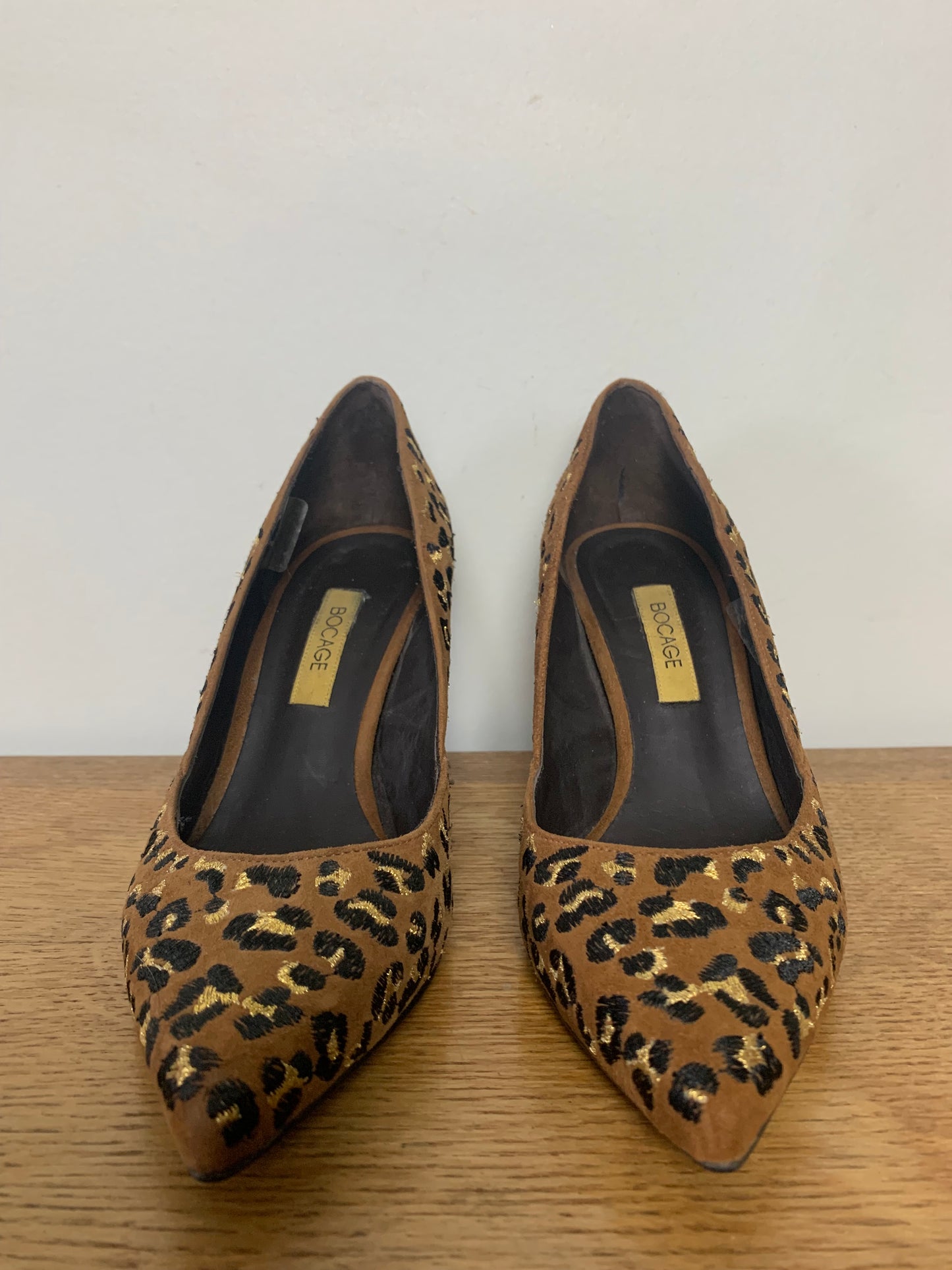 Souliers Chic Bocage T $36$ Cuir/Daim Léopard - Talon Élégant - Très Bon État