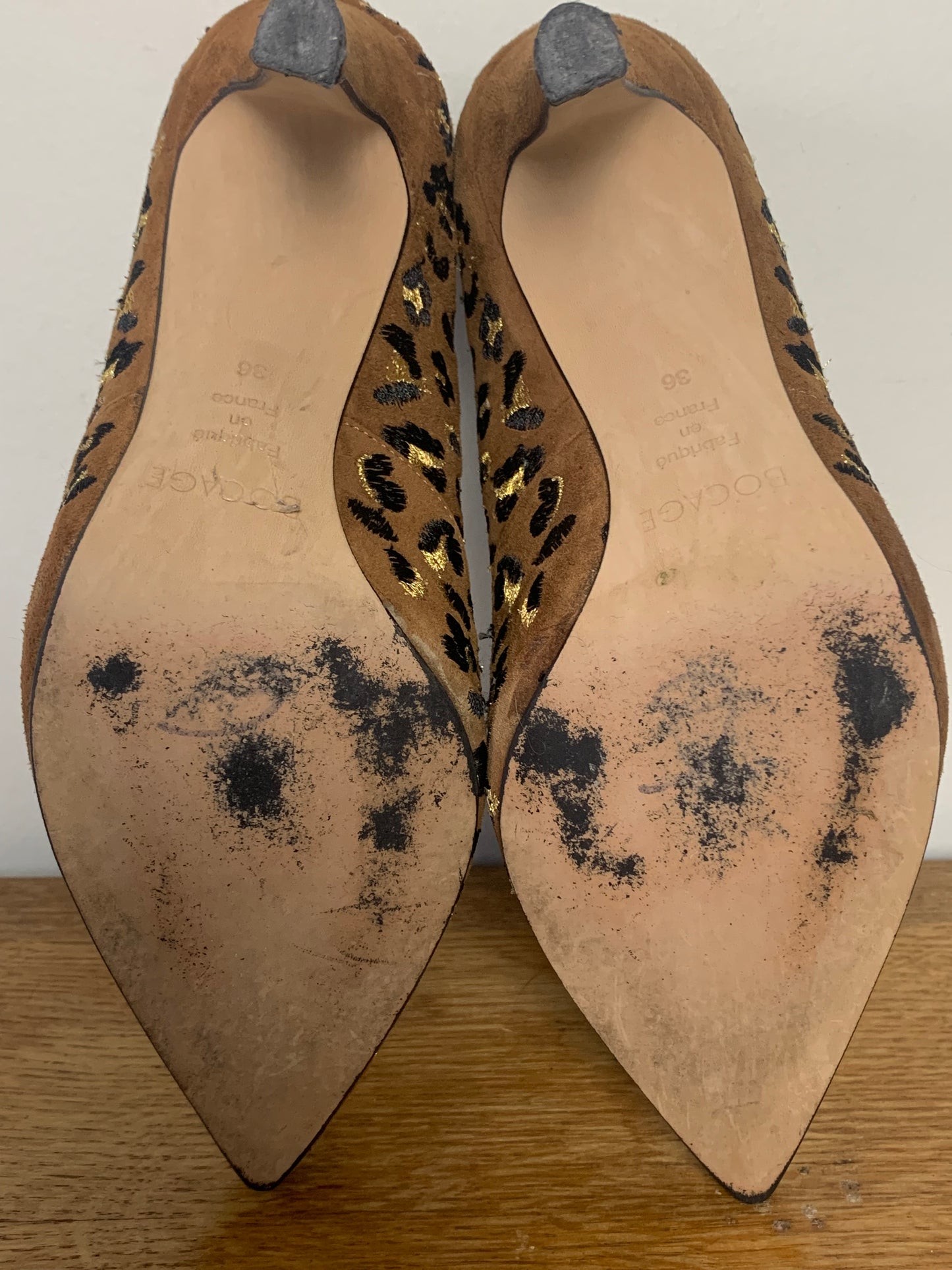 Souliers Chic Bocage T $36$ Cuir/Daim Léopard - Talon Élégant - Très Bon État