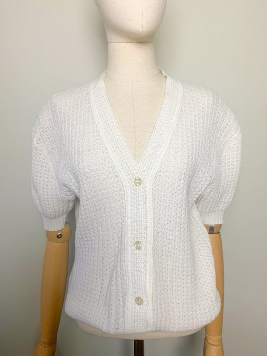 Gilet cardigan manches courtes blanc vintage