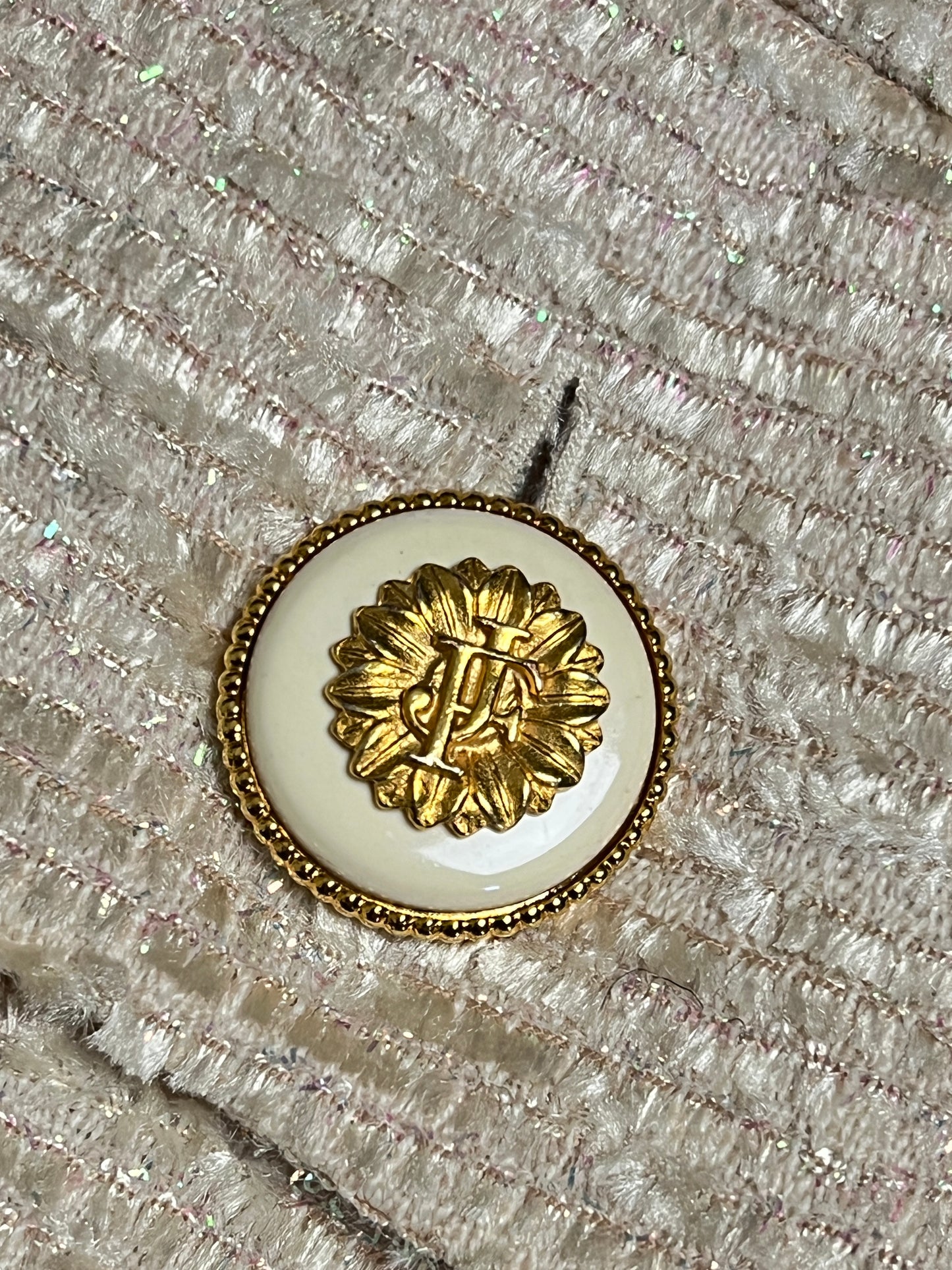 Veste Blazer Vintage Luxe J. FATH PARIS - Ivoire Fils Dorés - Coupe Cintrée - T 38