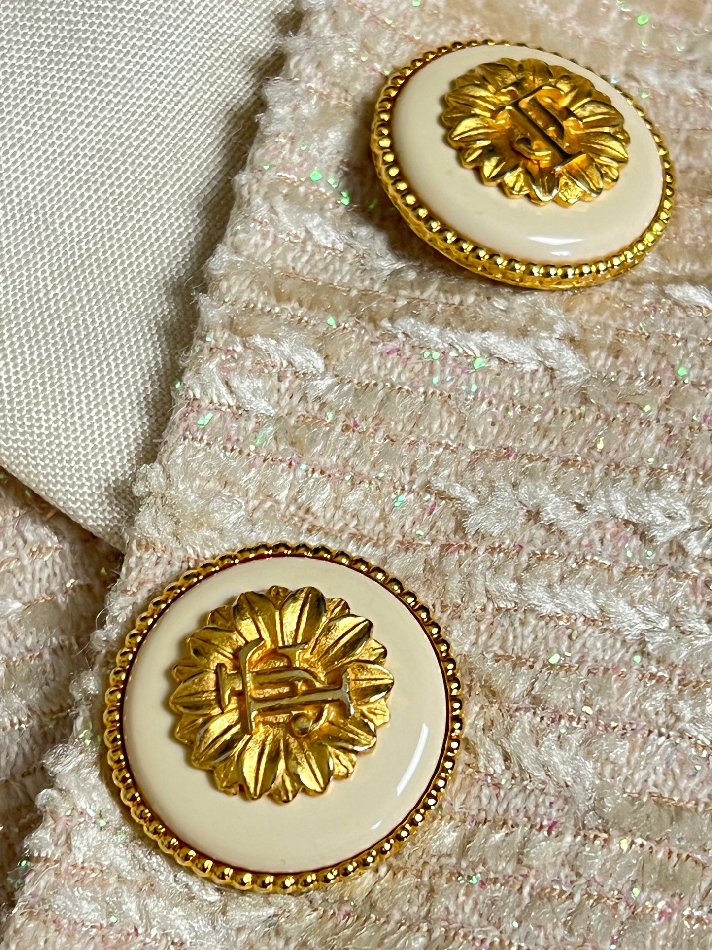 Veste Blazer Vintage Luxe J. FATH PARIS - Ivoire Fils Dorés - Coupe Cintrée - T 38