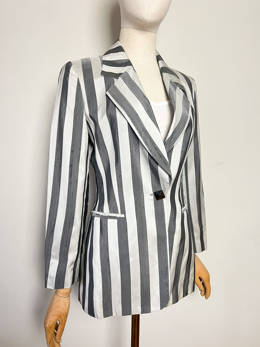 Veste Blazer Gianfranco Ferré Vintage années 90- Soie - Veste Cintrée Rayée Grise - T38