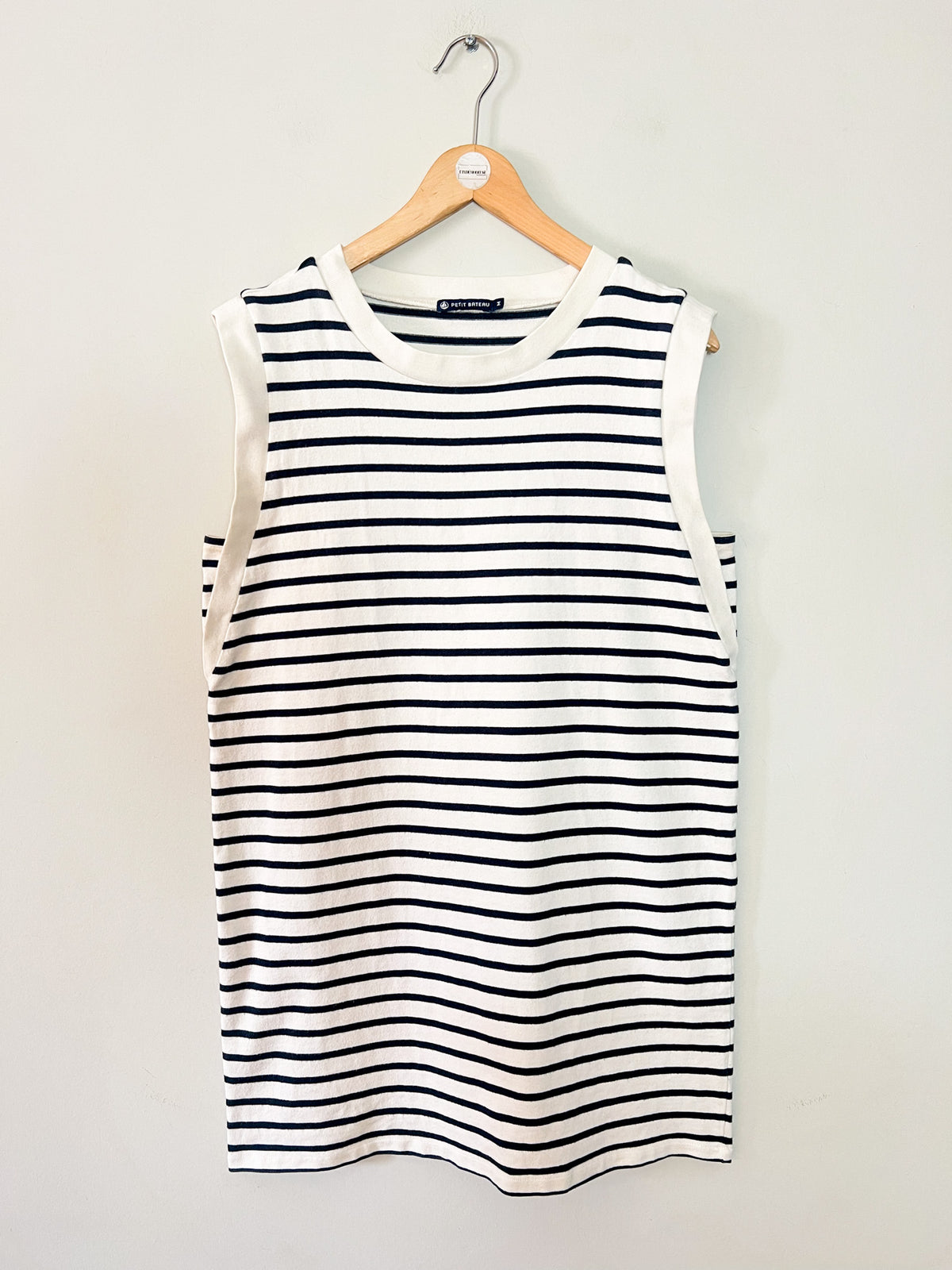 Mini Robe Marinière Sans Manche Petit Bateau – Blanche & Rayures Noires – 100% Coton Épais – T.38