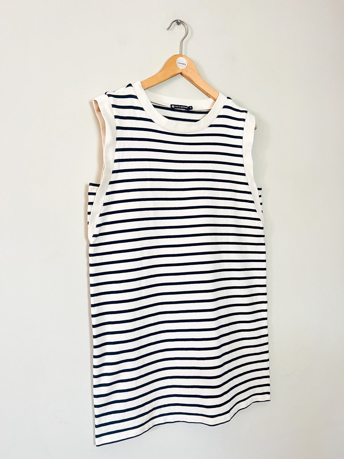 Mini Robe Marinière Sans Manche Petit Bateau – Blanche & Rayures Noires – 100% Coton Épais – T.38